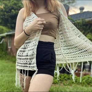 Boho White sleeveless Cardigan/crochet Vest